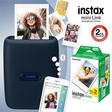 Instax mini Link Mavi Akıllı Telefon Yazıcısı ve 20'li mini Film
