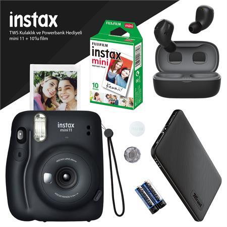 Instax mini 11 Siyah Fotoğraf Makinesi - 10'lu Film Siyah Powerbank ve Bluetooth Kulaklık Hediyeli
