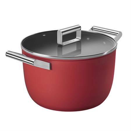 Smeg Cookware 50'S Style Kırmızı Cam Kapaklı 26 cm Tencere