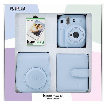Instax mini 12 Mavi Fotoğraf Makinesi 10'lu Film Kare Albüm ve Deri Kılıf Bundle Box